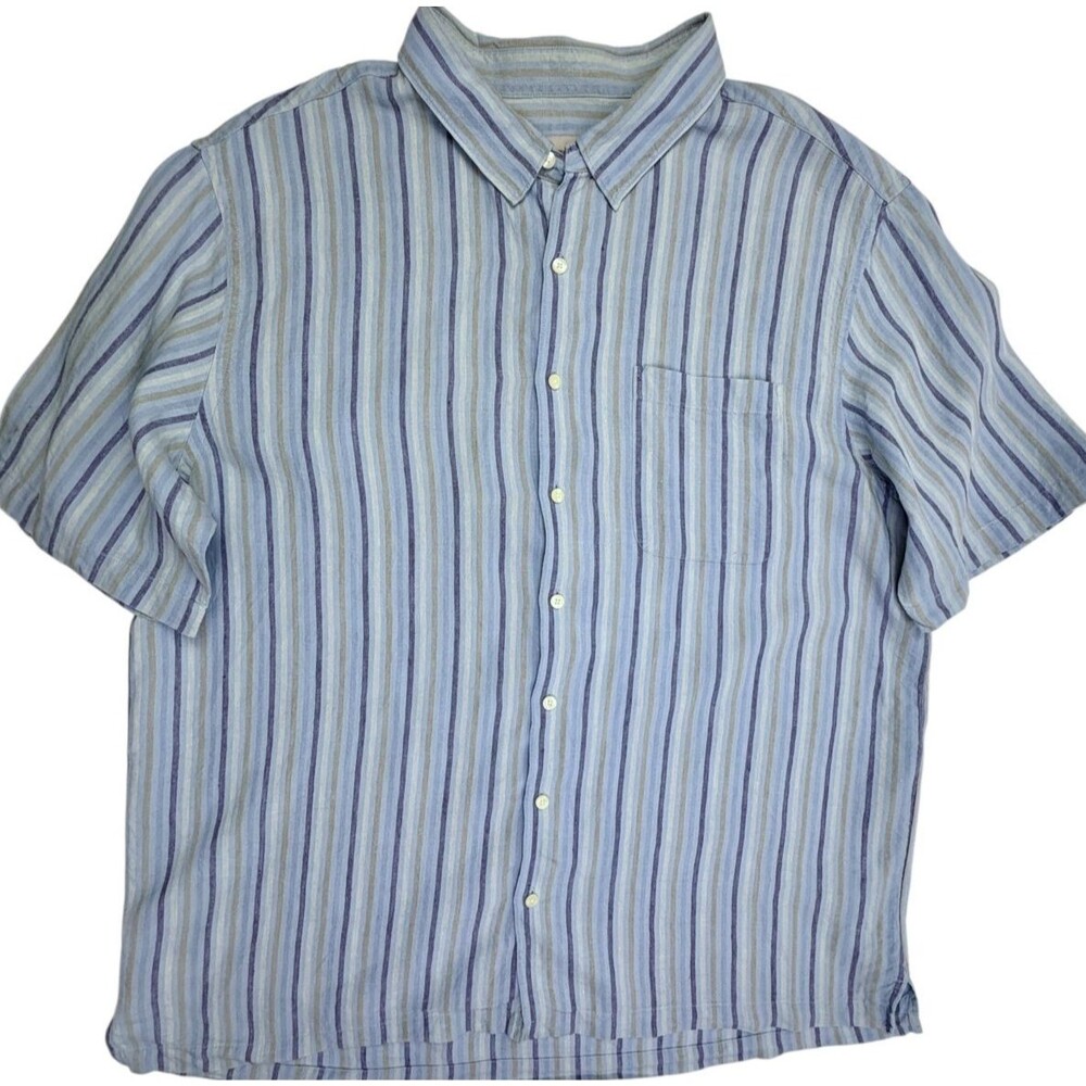 Breakwater 100% Linen Shirt XL Blue Stripe Beach Coastal Resort Summer